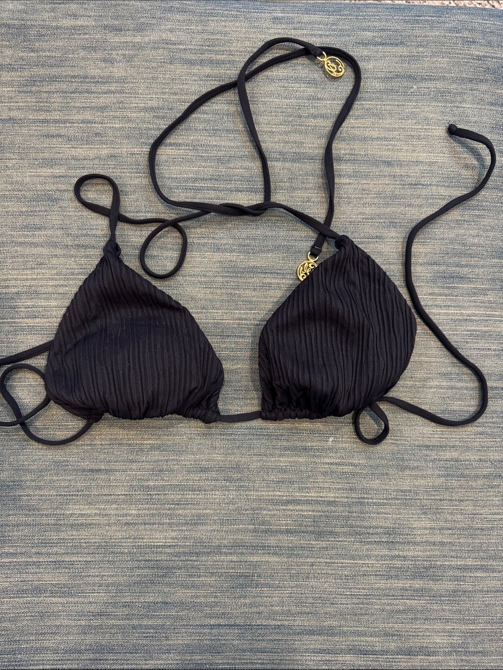 Luli Fama Black Ribbed Triangle Bikini Top - Women Intimates